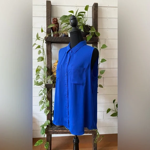 Apt 9: Elegant Royal Blue Button Down Shirt - Picture 12 of 17